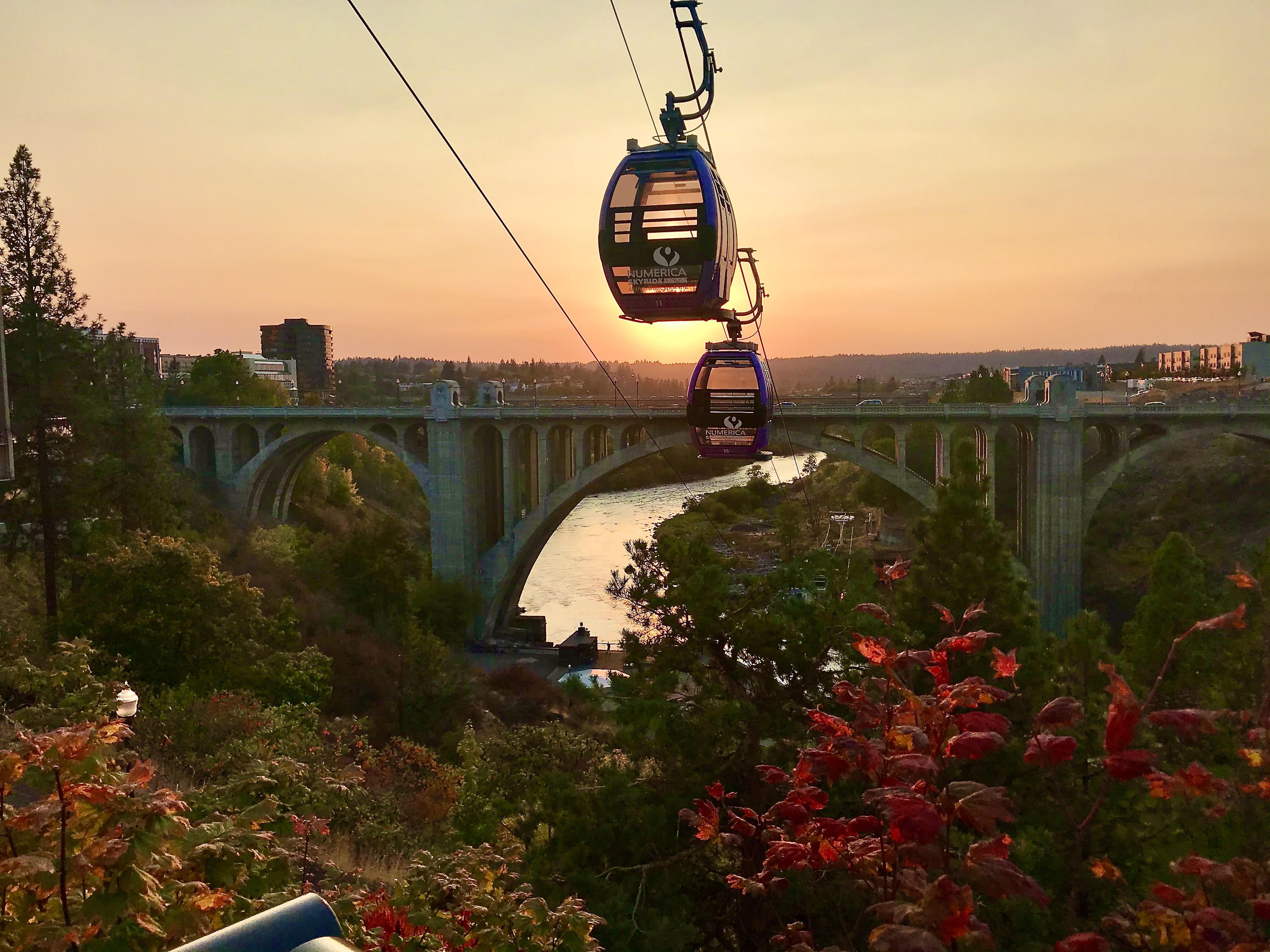 spokane tram and river. spokane skyline.